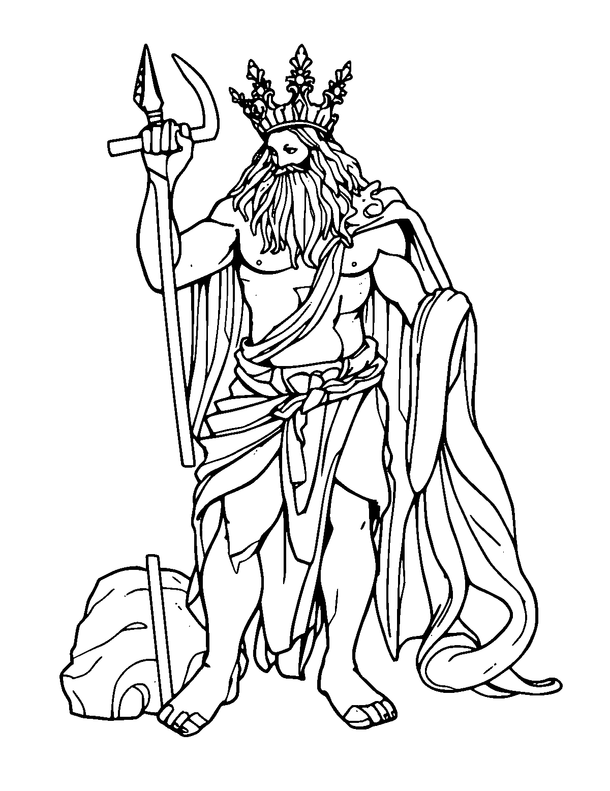 Line-art coloring page of Greek Mythology, medium outlines, centered