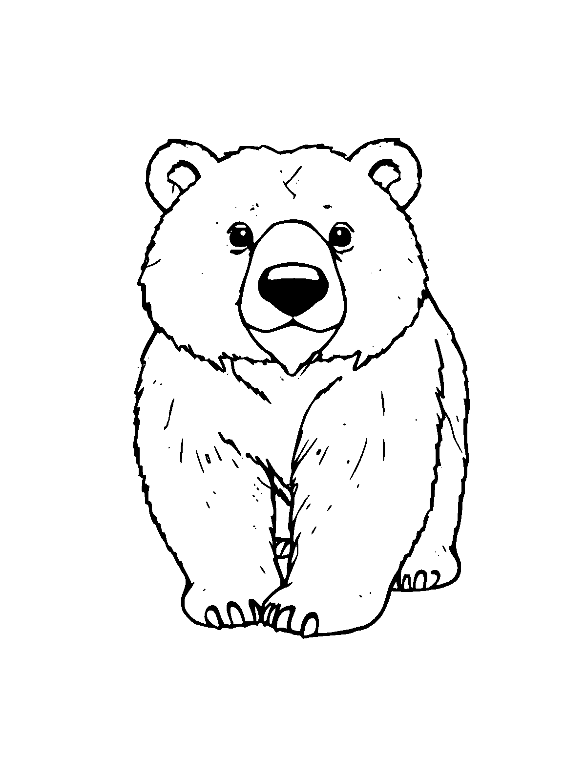 Line-art coloring page of Grizzly Bear, medium outlines, centered
