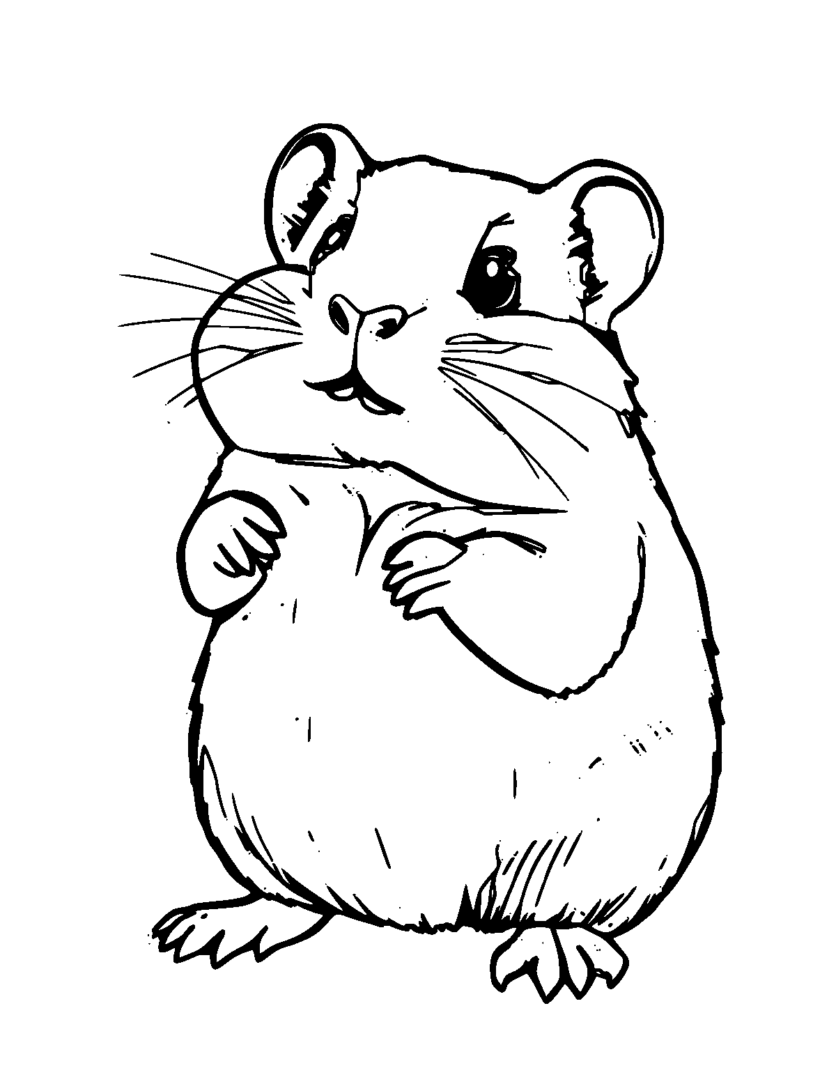 Line-art coloring page of Hamster, medium outlines, centered