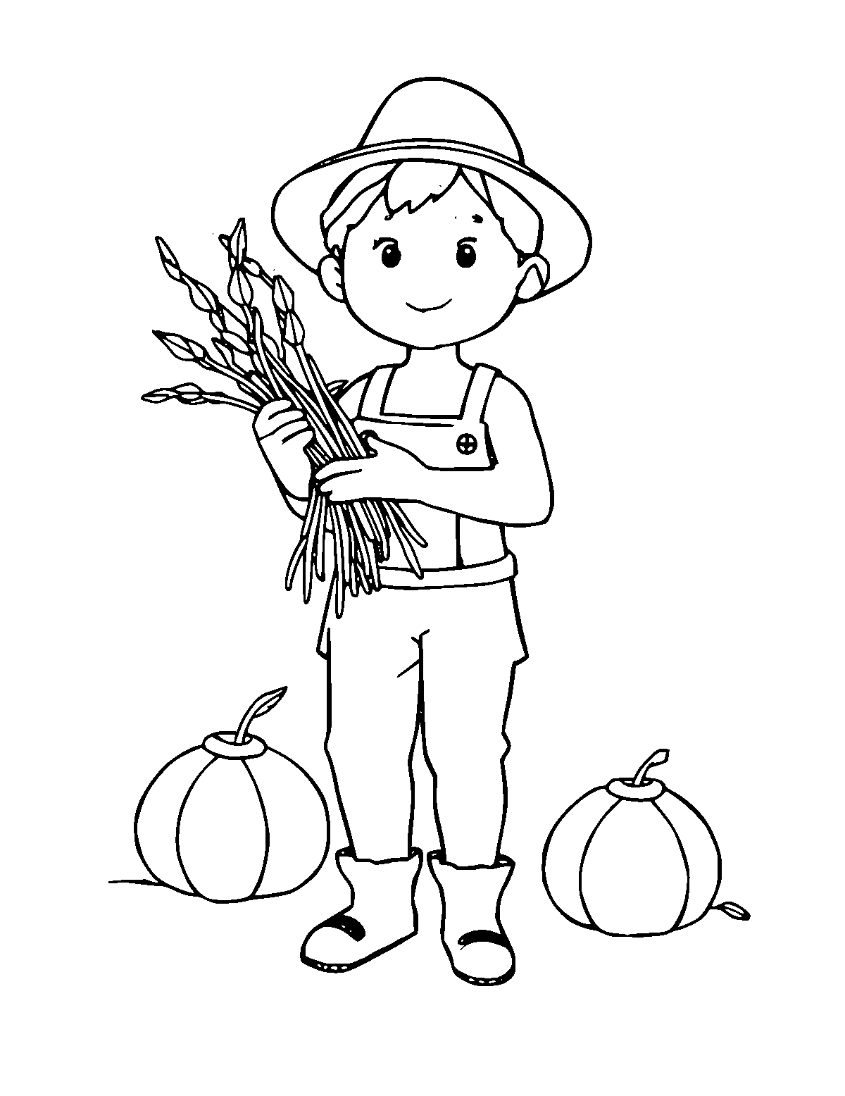 Line-art coloring page of Harvest, medium outlines, centered