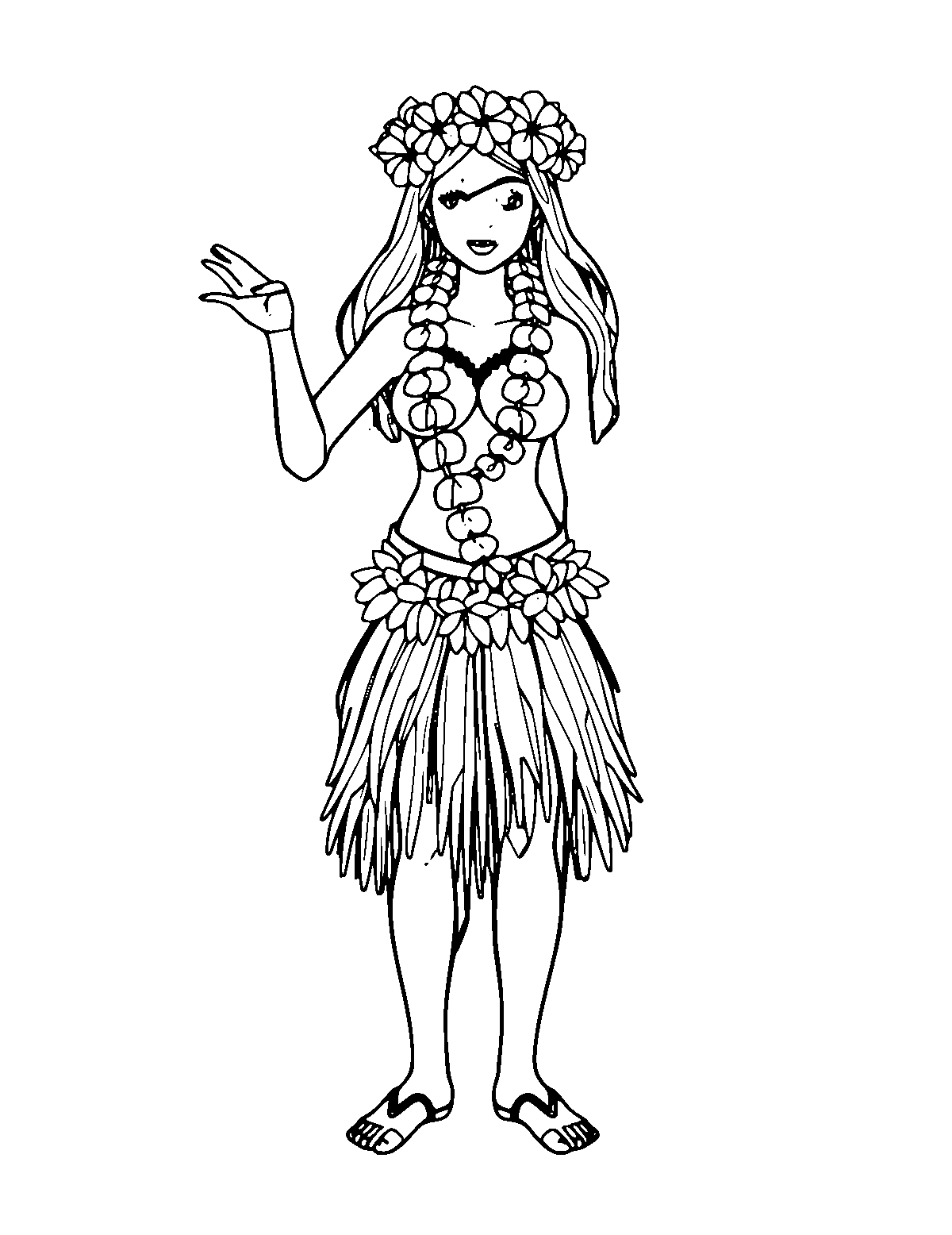 Line-art coloring page of Hawaiian Hula Outfit, medium outlines, centered