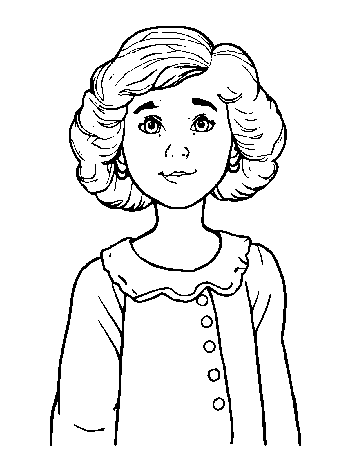 Line-art coloring page of Helen Keller, medium outlines, centered