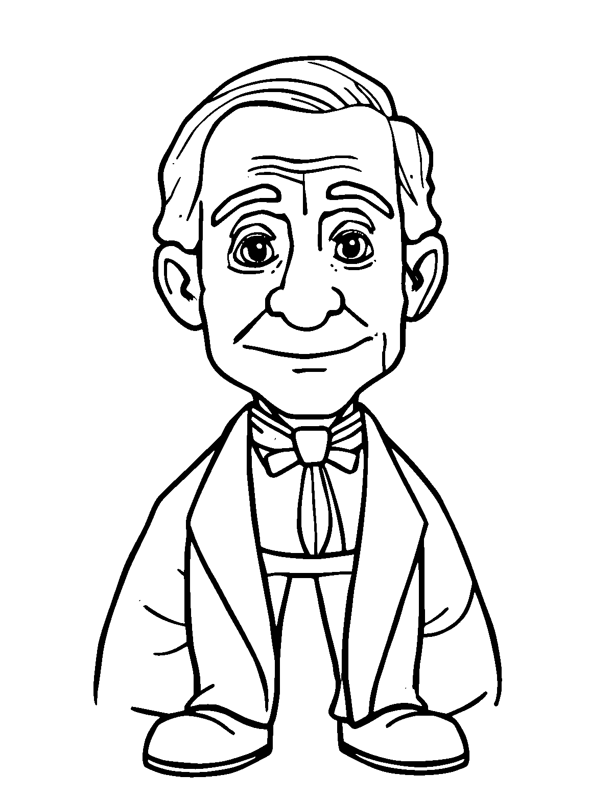 Line-art coloring page of Henry Ford, medium outlines, centered