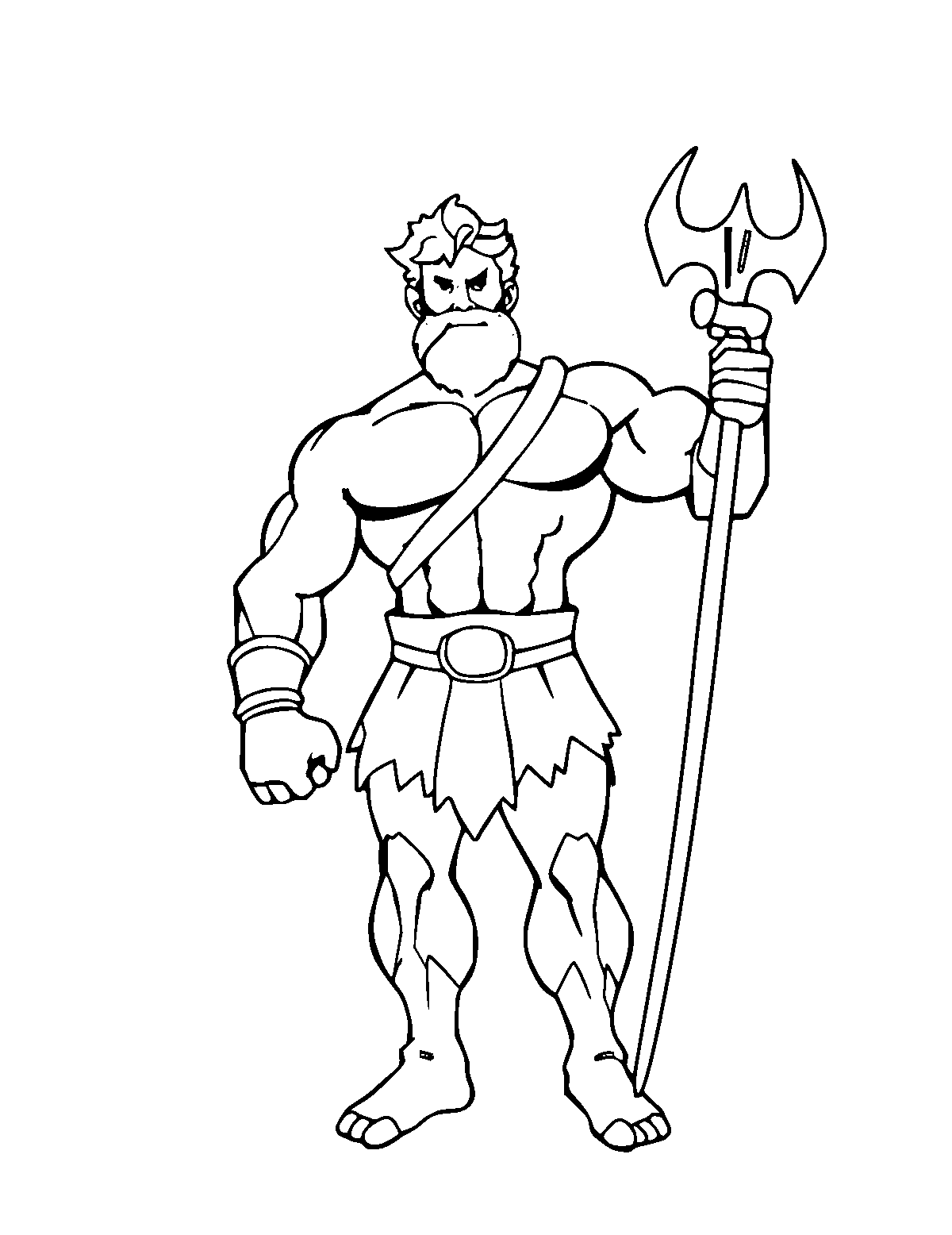 Line-art coloring page of Hercules, medium outlines, centered