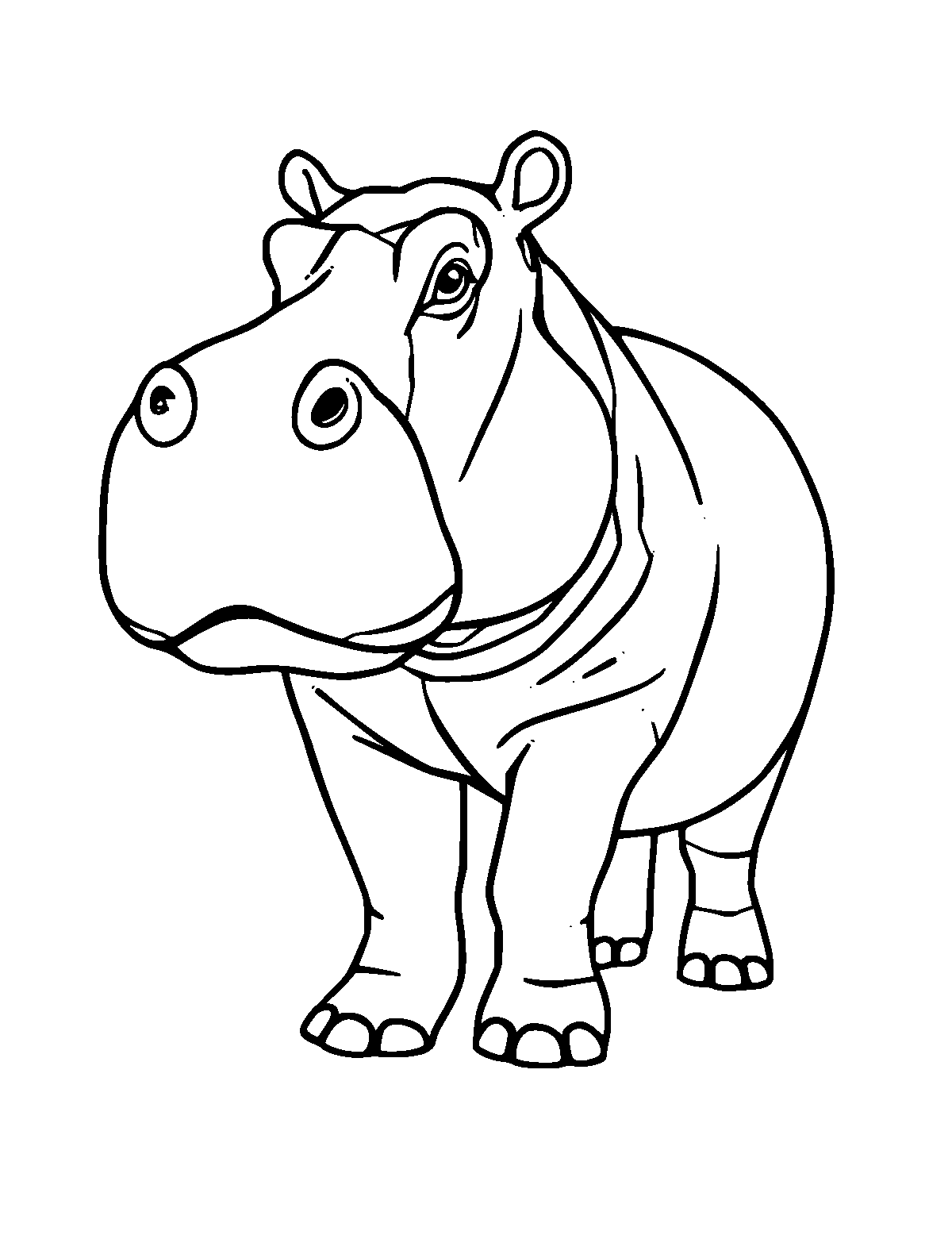 Line-art coloring page of Hippo, medium outlines, centered