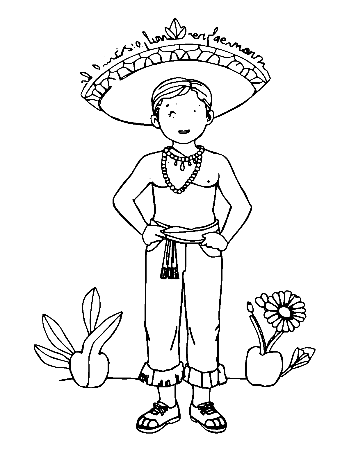 Line-art coloring page of Hispanic Heritage Month, medium outlines, centered