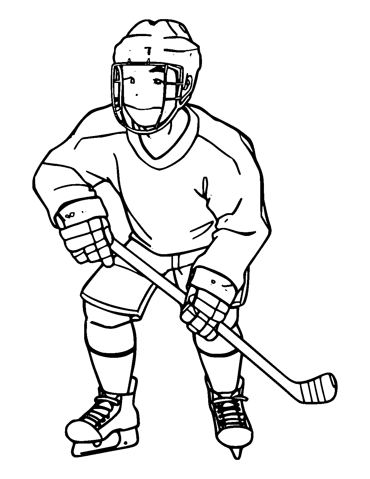 Line-art coloring page of Hockey Player, medium outlines, centered