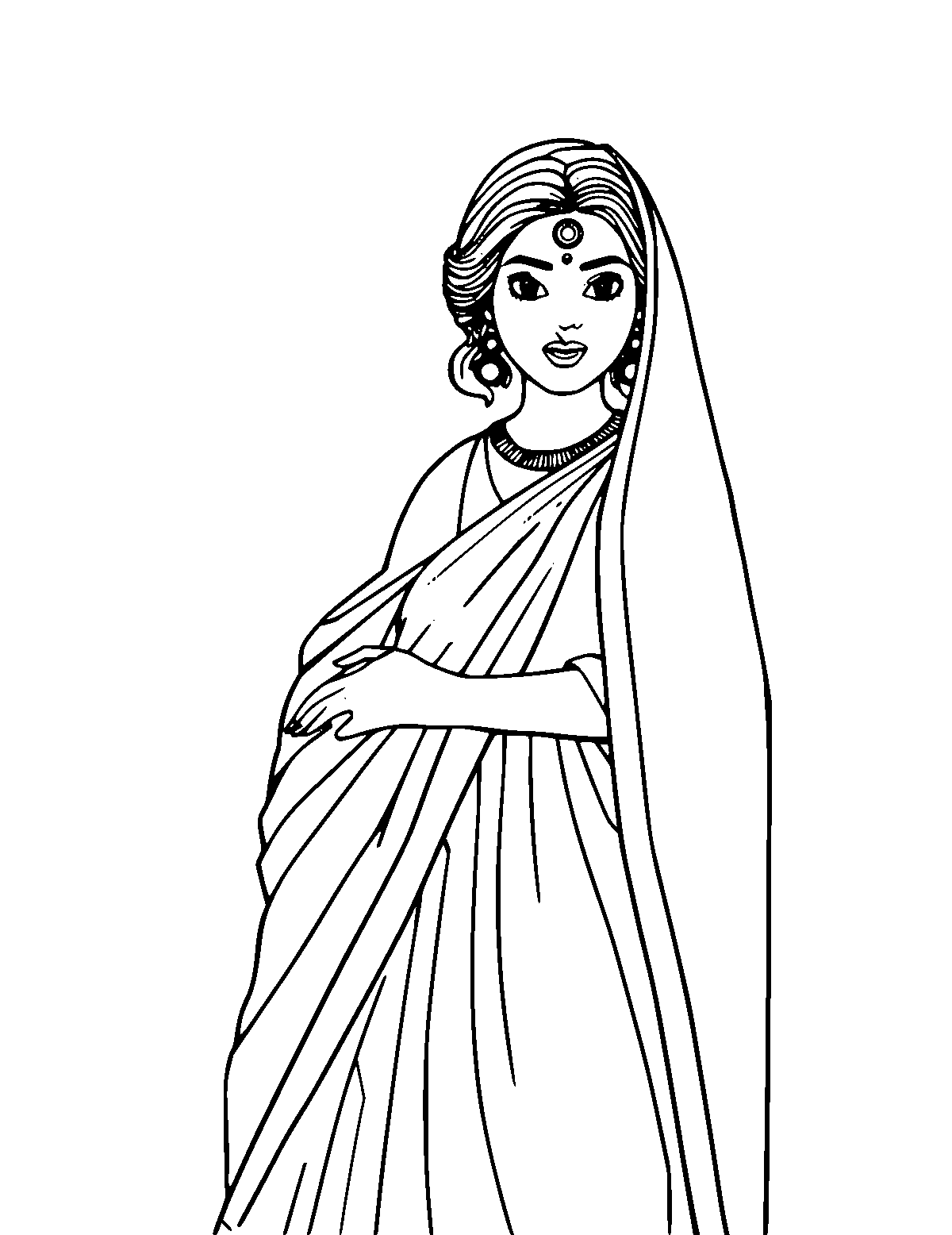 Line-art coloring page of Homi Bhabha, medium outlines, centered