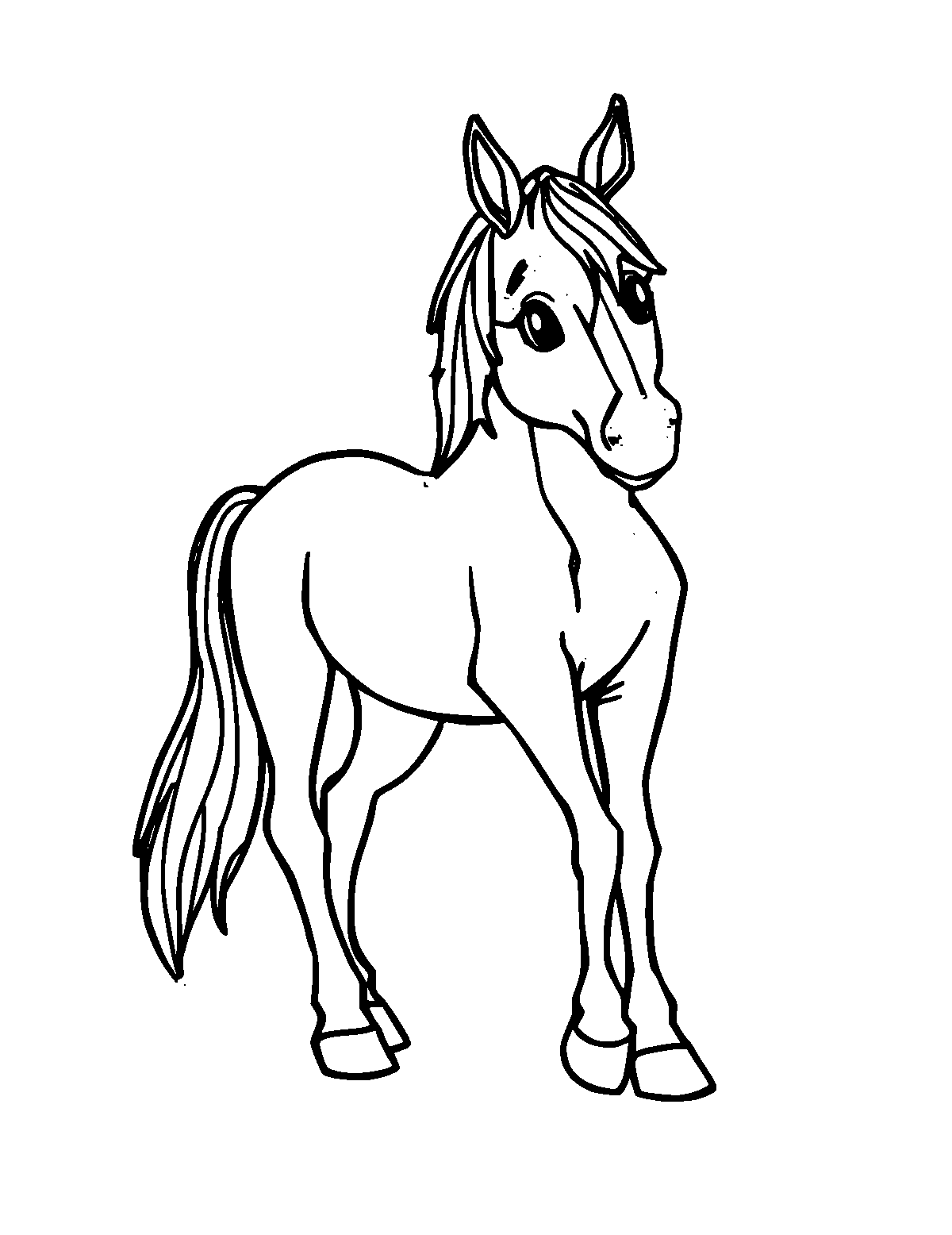 Line-art coloring page of Horse, medium outlines, centered