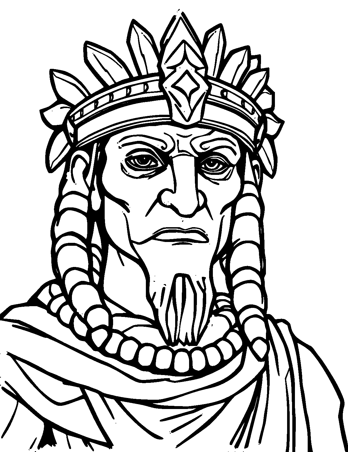 Line-art coloring page of Horus, thick outlines, centered
