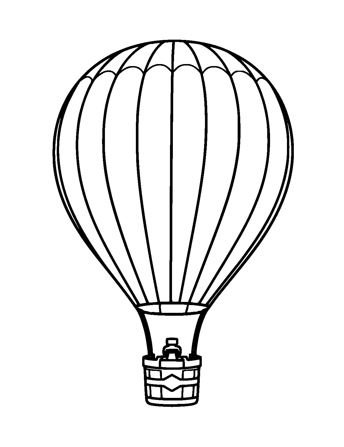 Line-art coloring page of Hot Air Balloon, thick outlines, centered