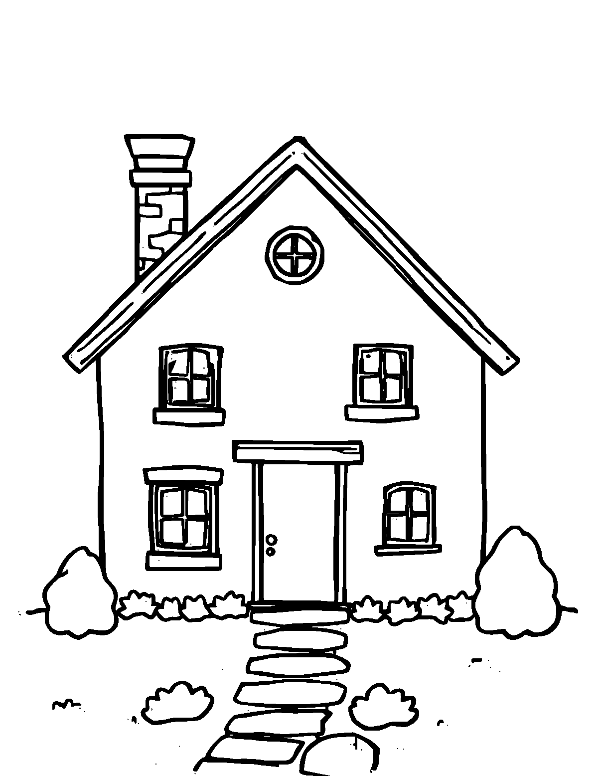 Line-art coloring page of House, medium outlines, centered