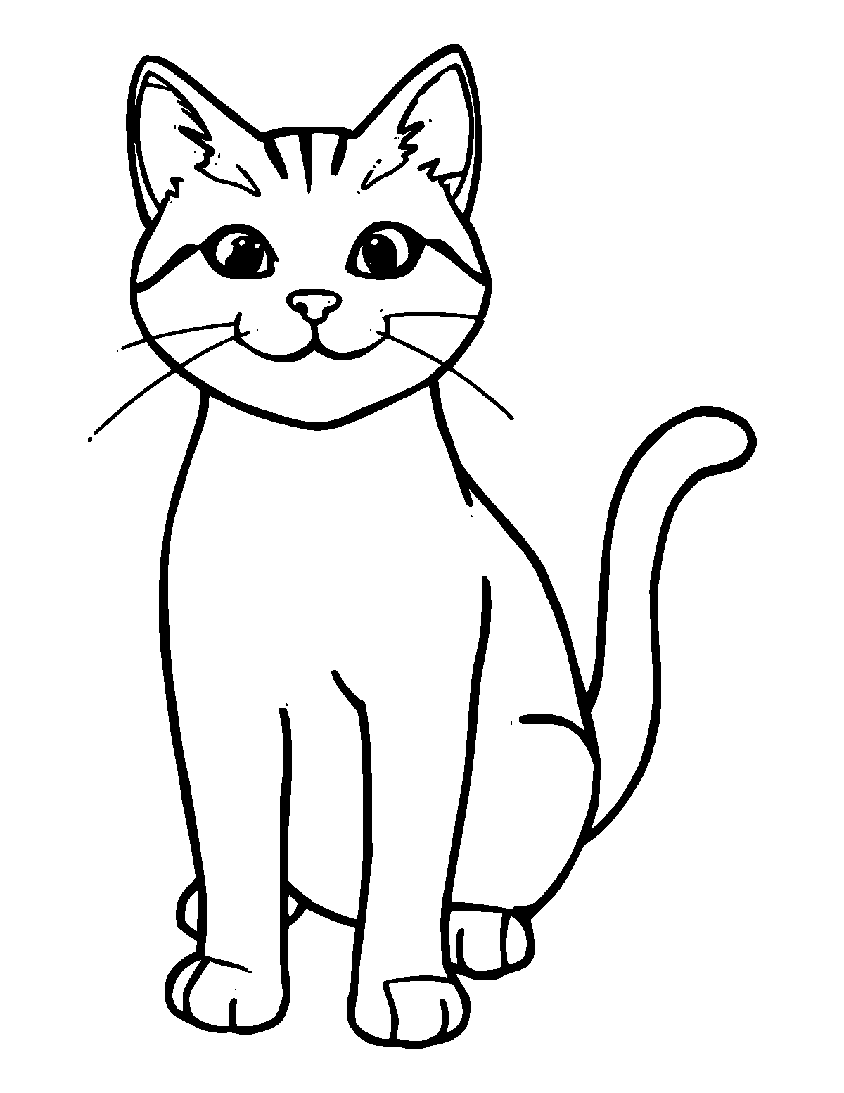 Line-art coloring page of House Cat, thick outlines, centered