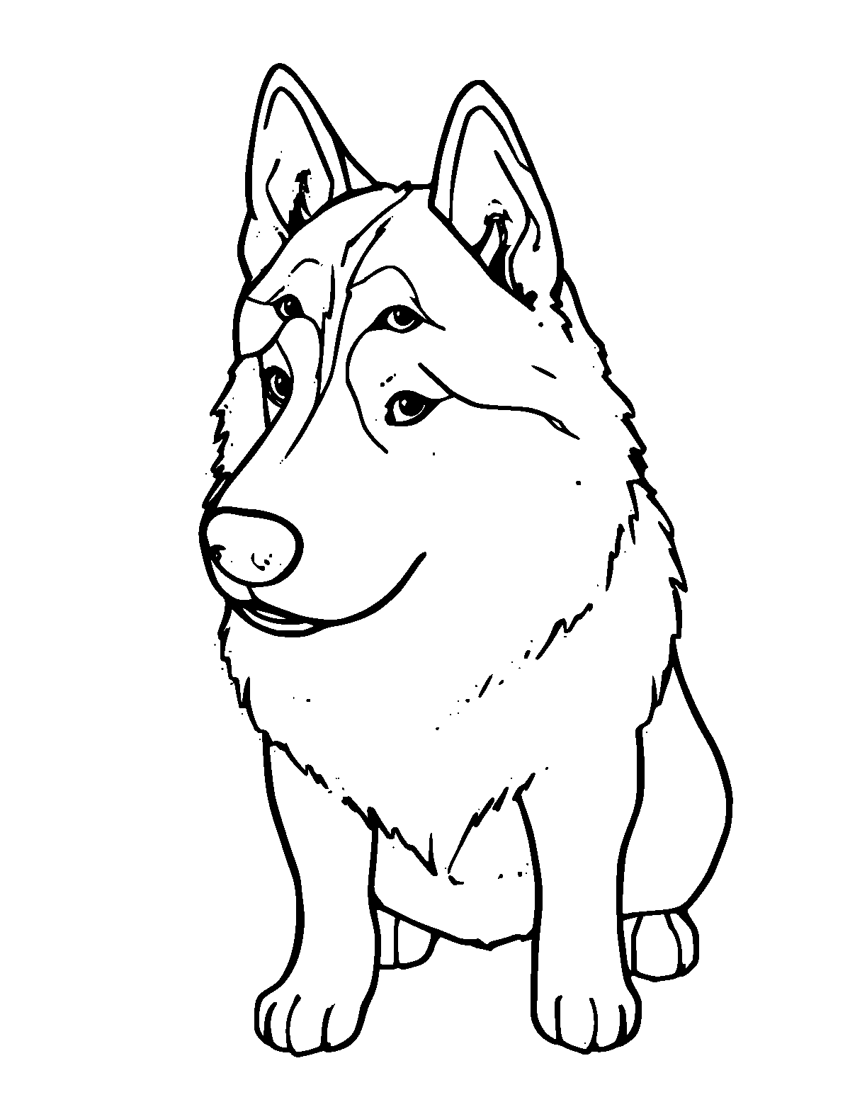 Line-art coloring page of Husky, medium outlines, centered