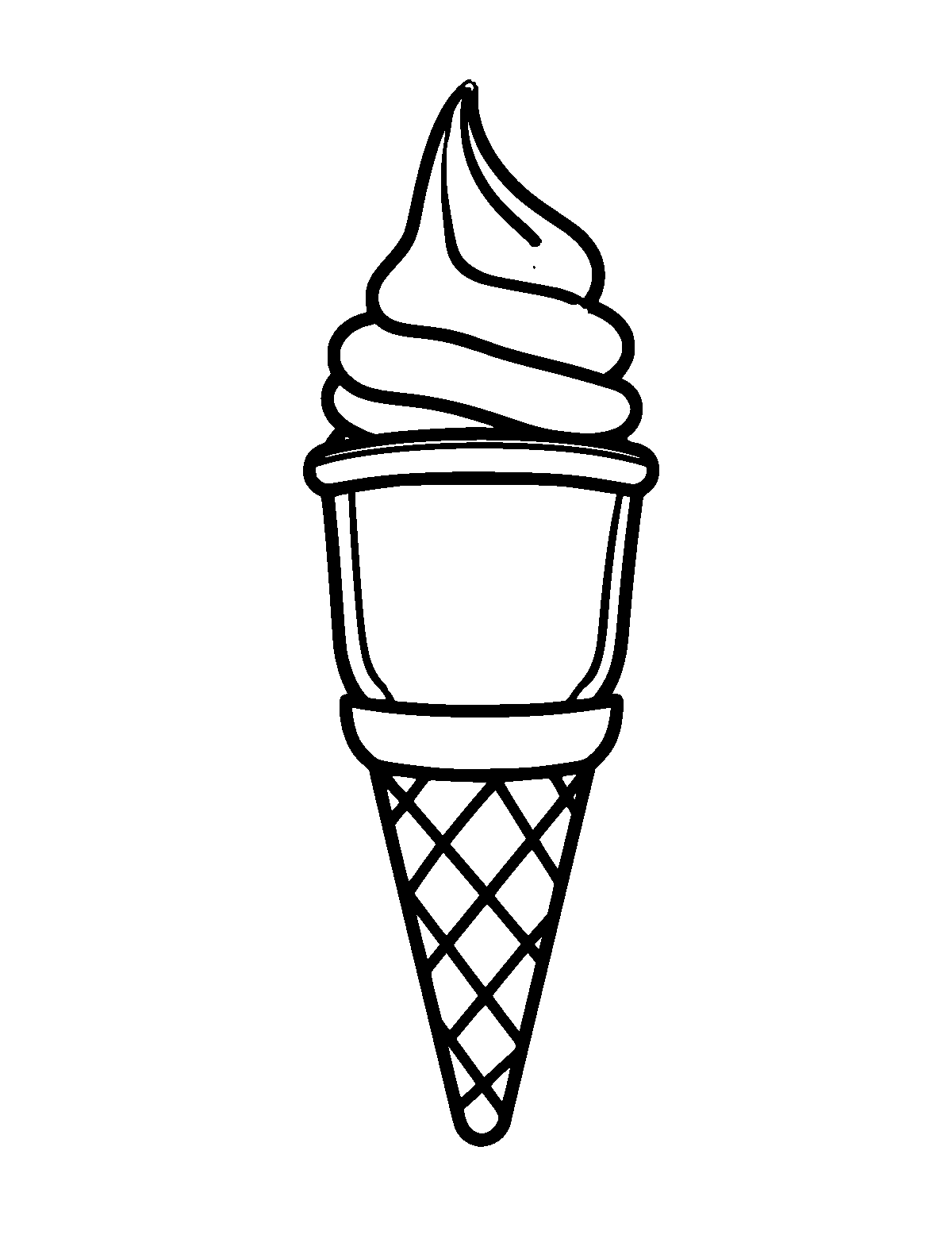 Line-art coloring page of Ice Cream, thick outlines, centered