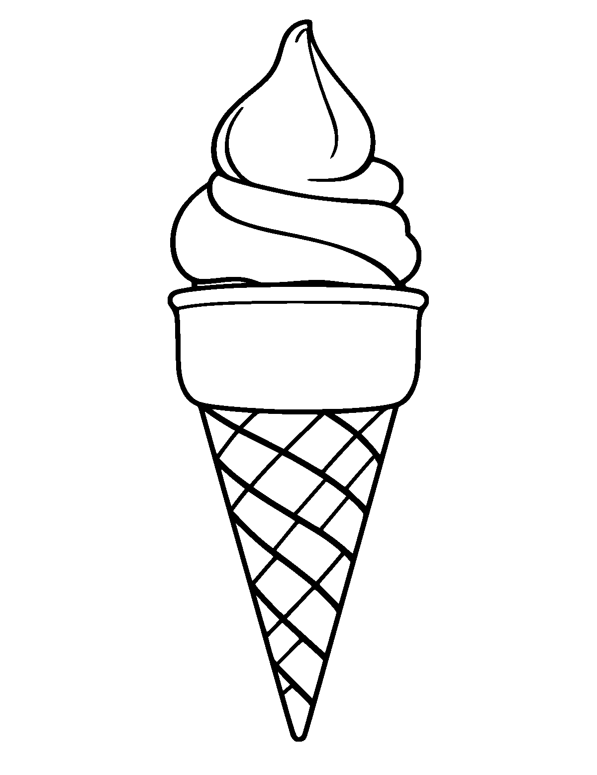 Line-art coloring page of Ice Cream Cone, thick outlines, centered
