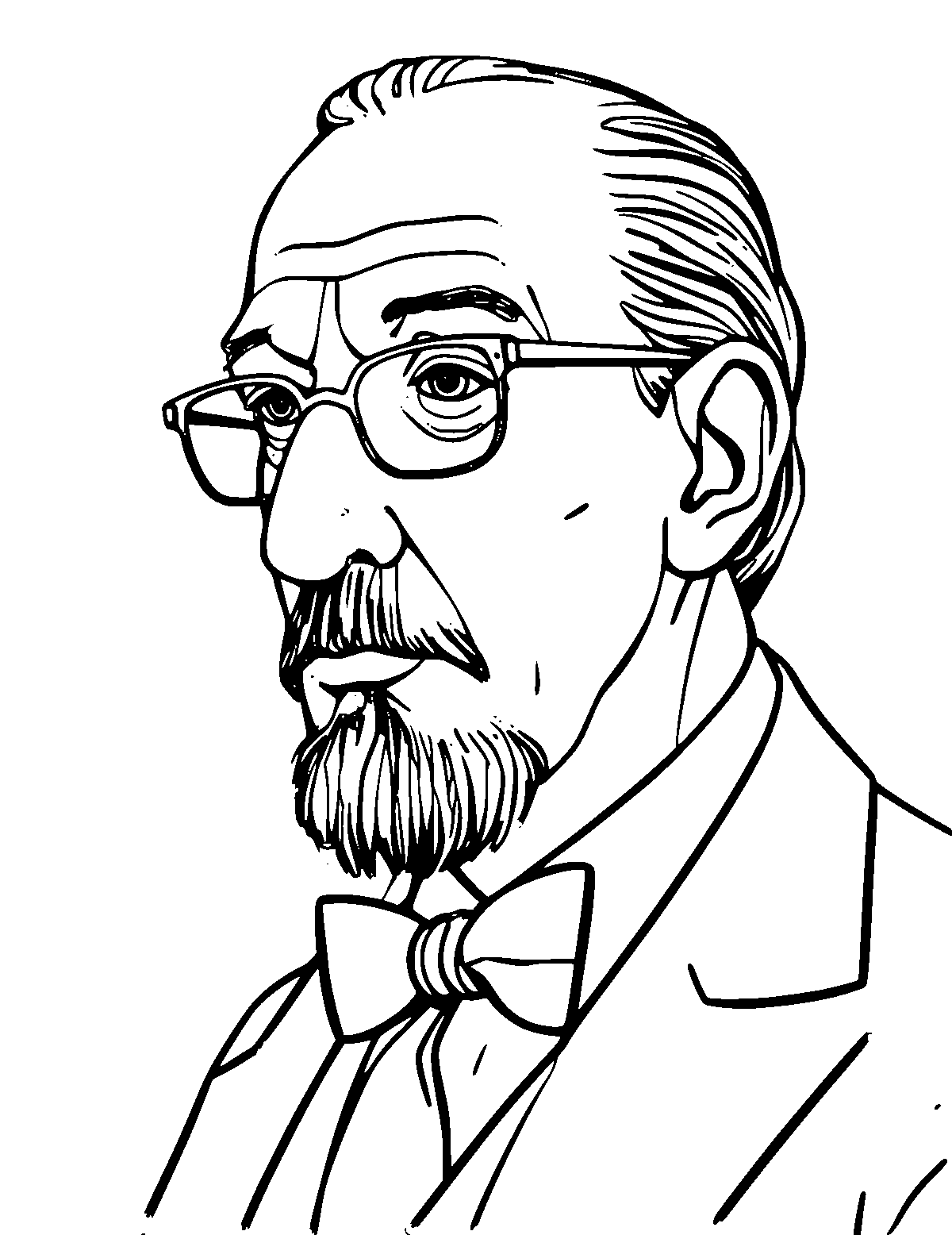 Line-art coloring page of Igor Stravinsky, medium outlines, centered