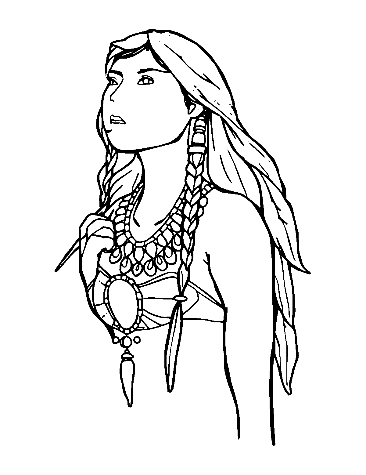 Line-art coloring page of Inuit Sedna the Sea Mother, medium outlines, centered