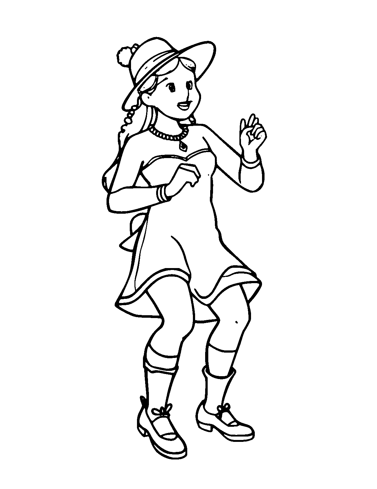 Line-art coloring page of Irish Step Dance, medium outlines, centered