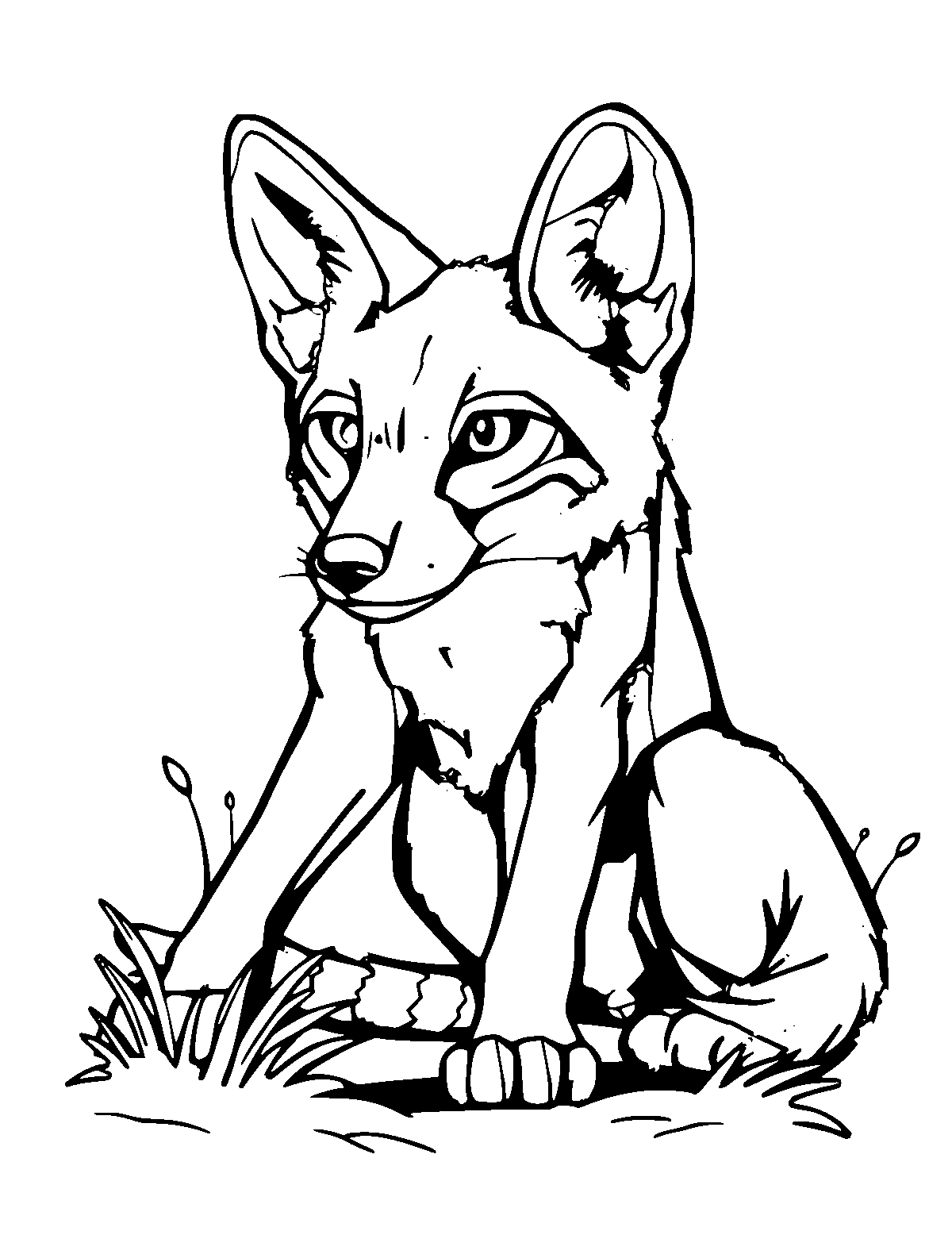 Line-art coloring page of Jackal, medium outlines, centered