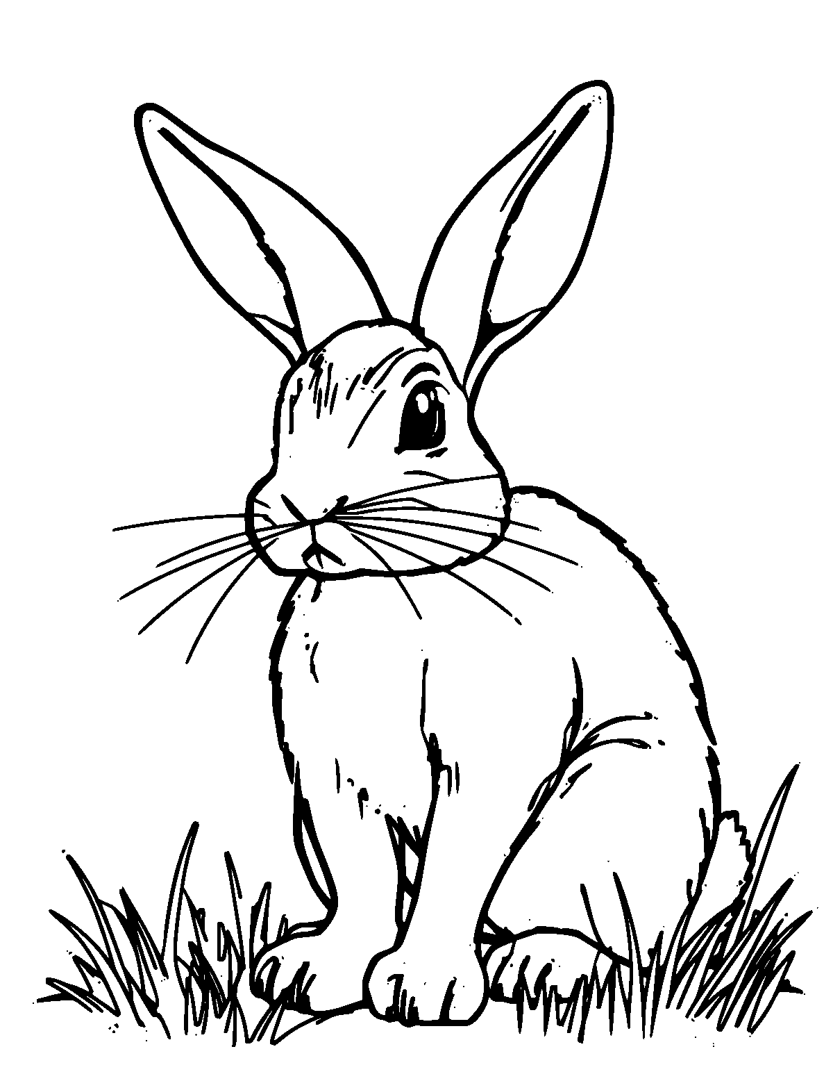 Line-art coloring page of Jackrabbit, medium outlines, centered