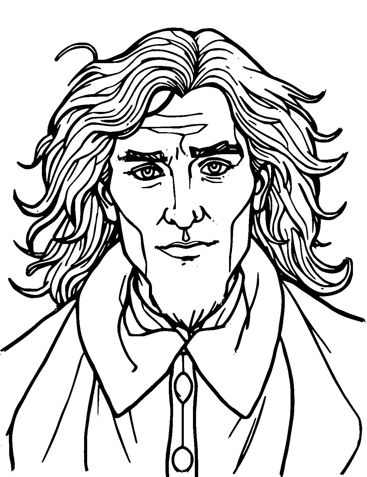 Line-art coloring page of Jacob Grimm, medium outlines, centered