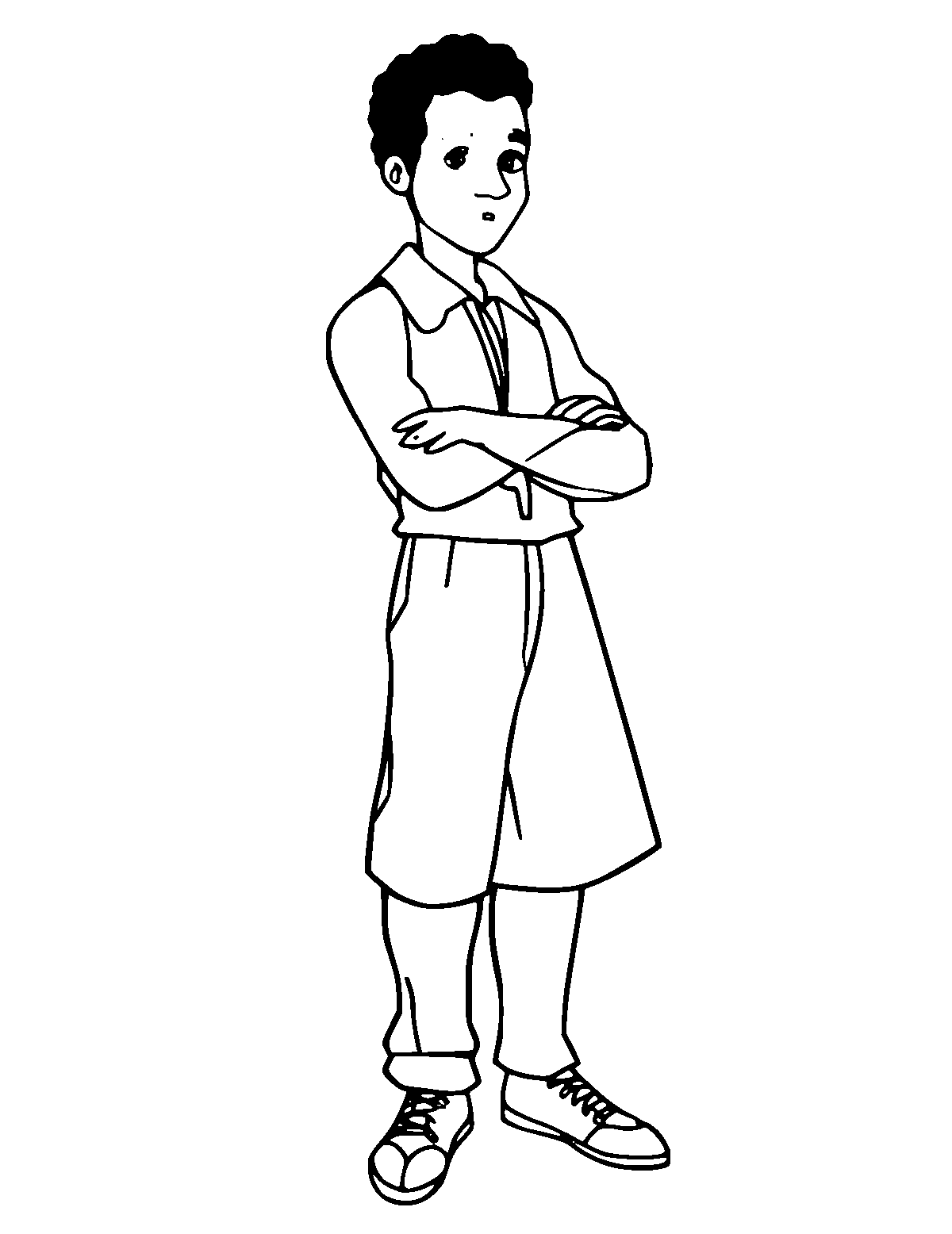 Line-art coloring page of Jacob Lawrence, medium outlines, centered