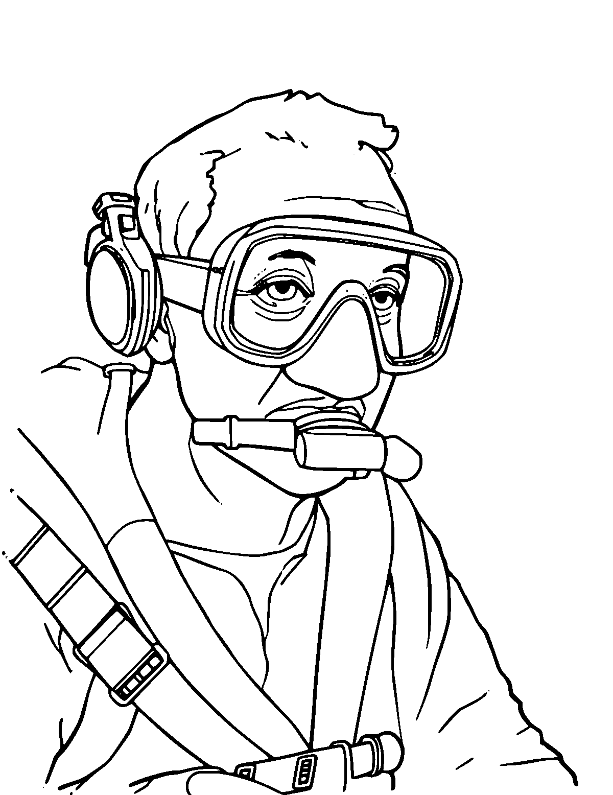Line-art coloring page of Jacques Cousteau, medium outlines, centered