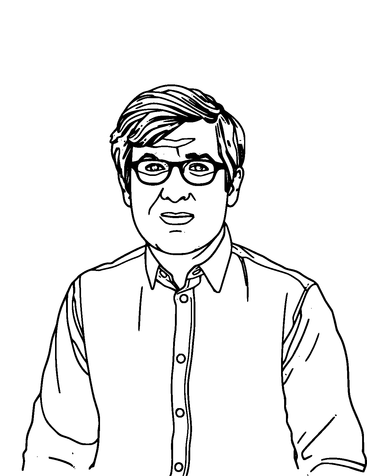 Line-art coloring page of Jamie Oliver, medium outlines, centered