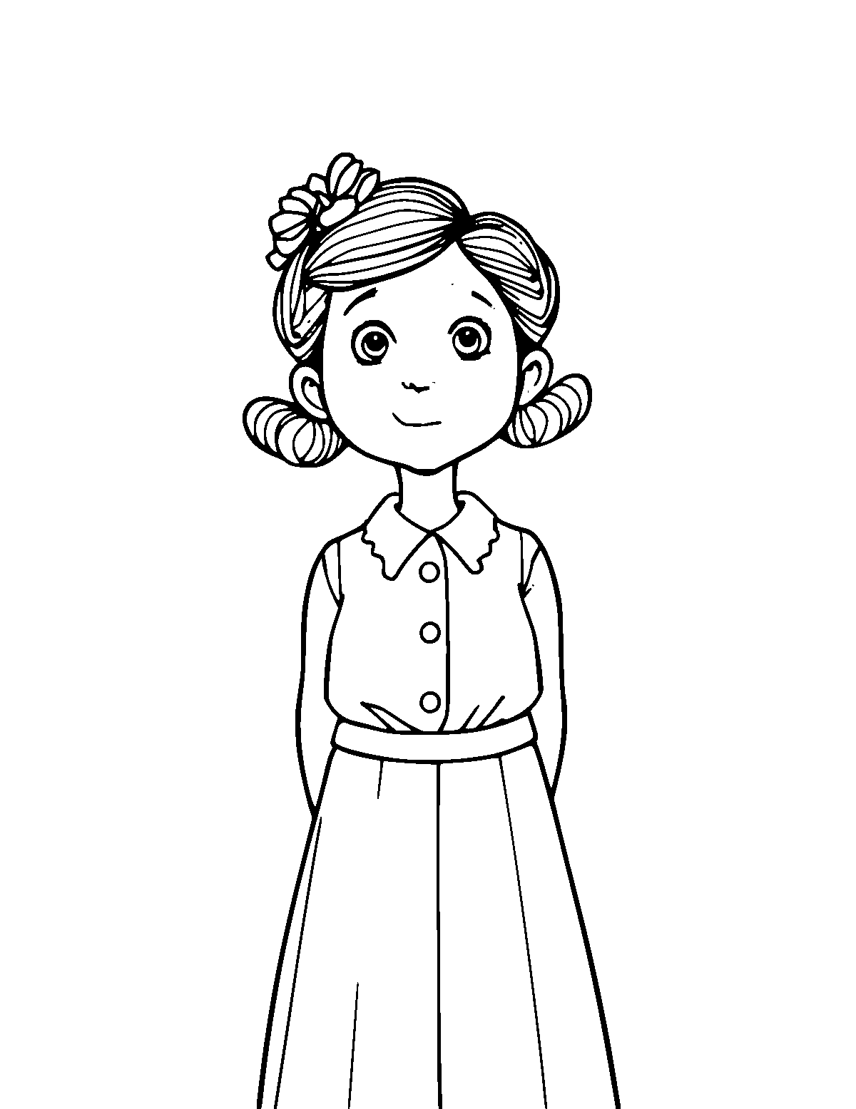Line-art coloring page of Jane Addams, medium outlines, centered