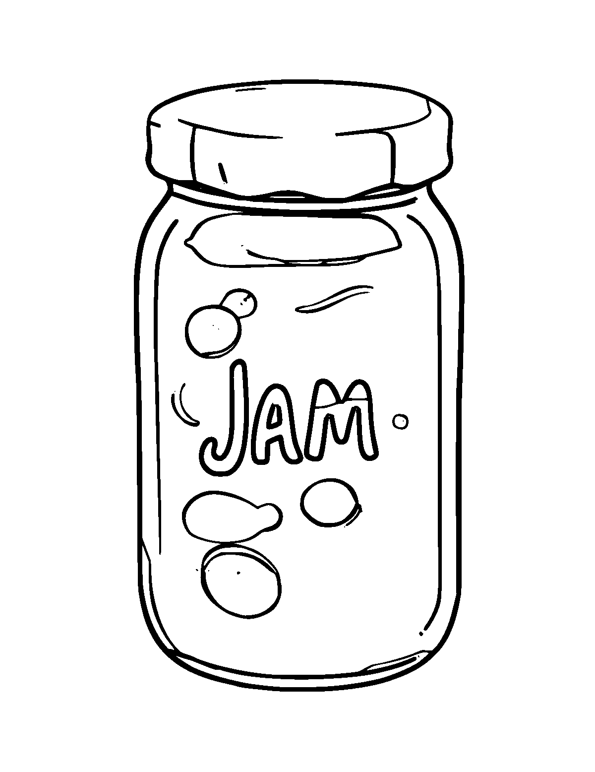 Line-art coloring page of Jar of Jam, medium outlines, centered