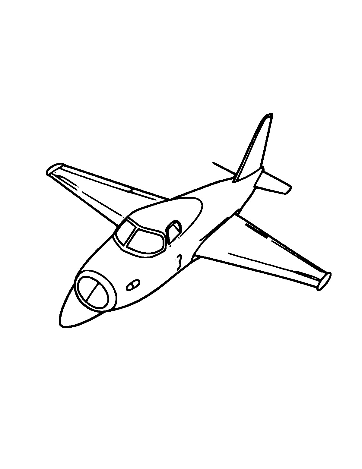 Line-art coloring page of Jet Plane, medium outlines, centered