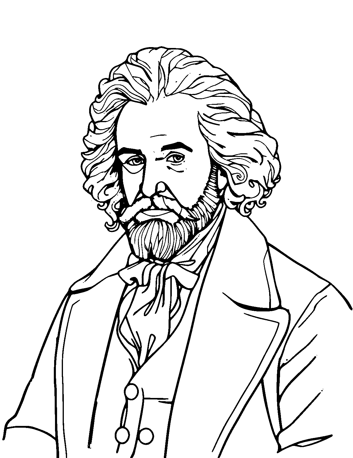 Line-art coloring page of Johann Wolfgang Von Goethe, medium outlines, centered