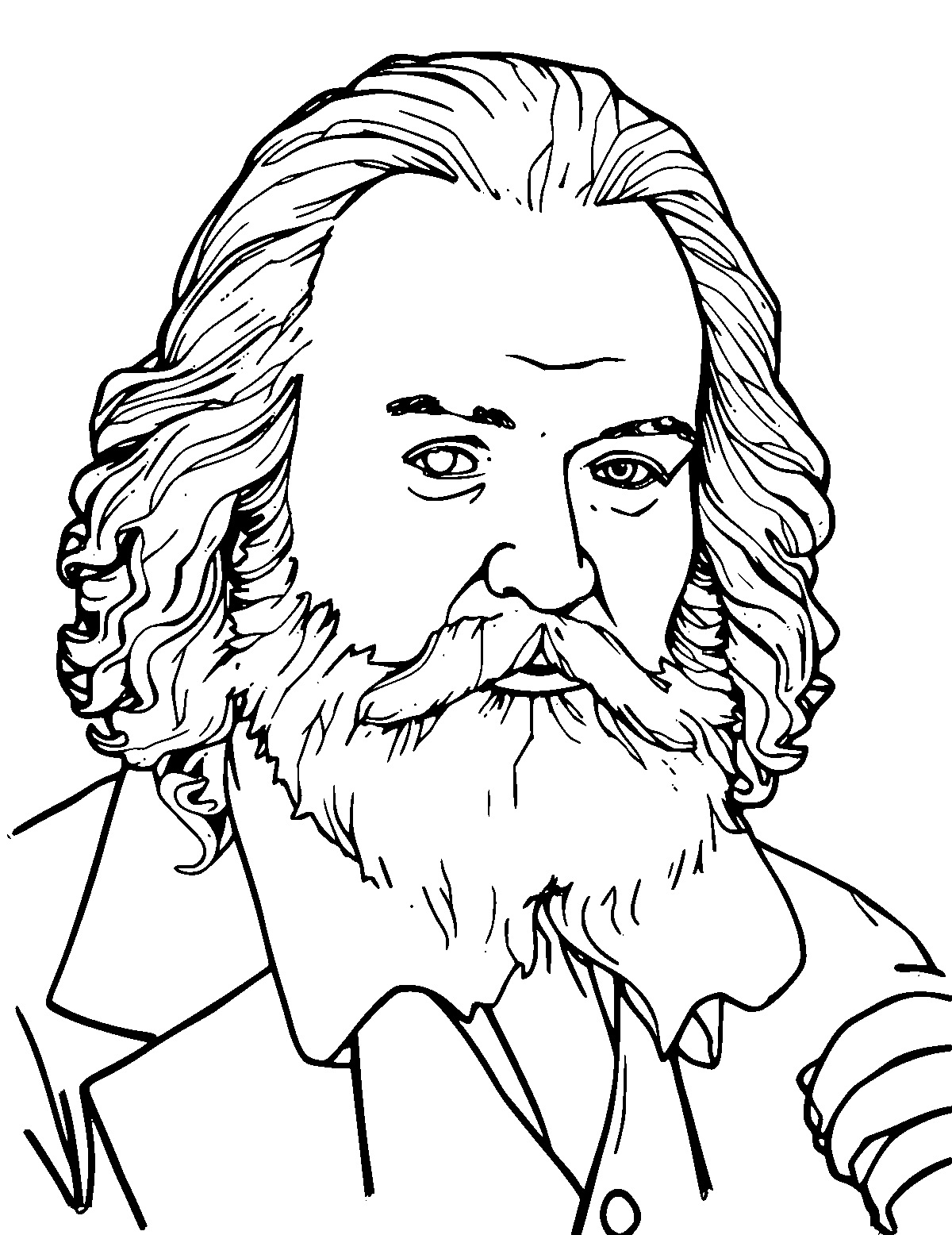 Line-art coloring page of Johannes Brahms, medium outlines, centered