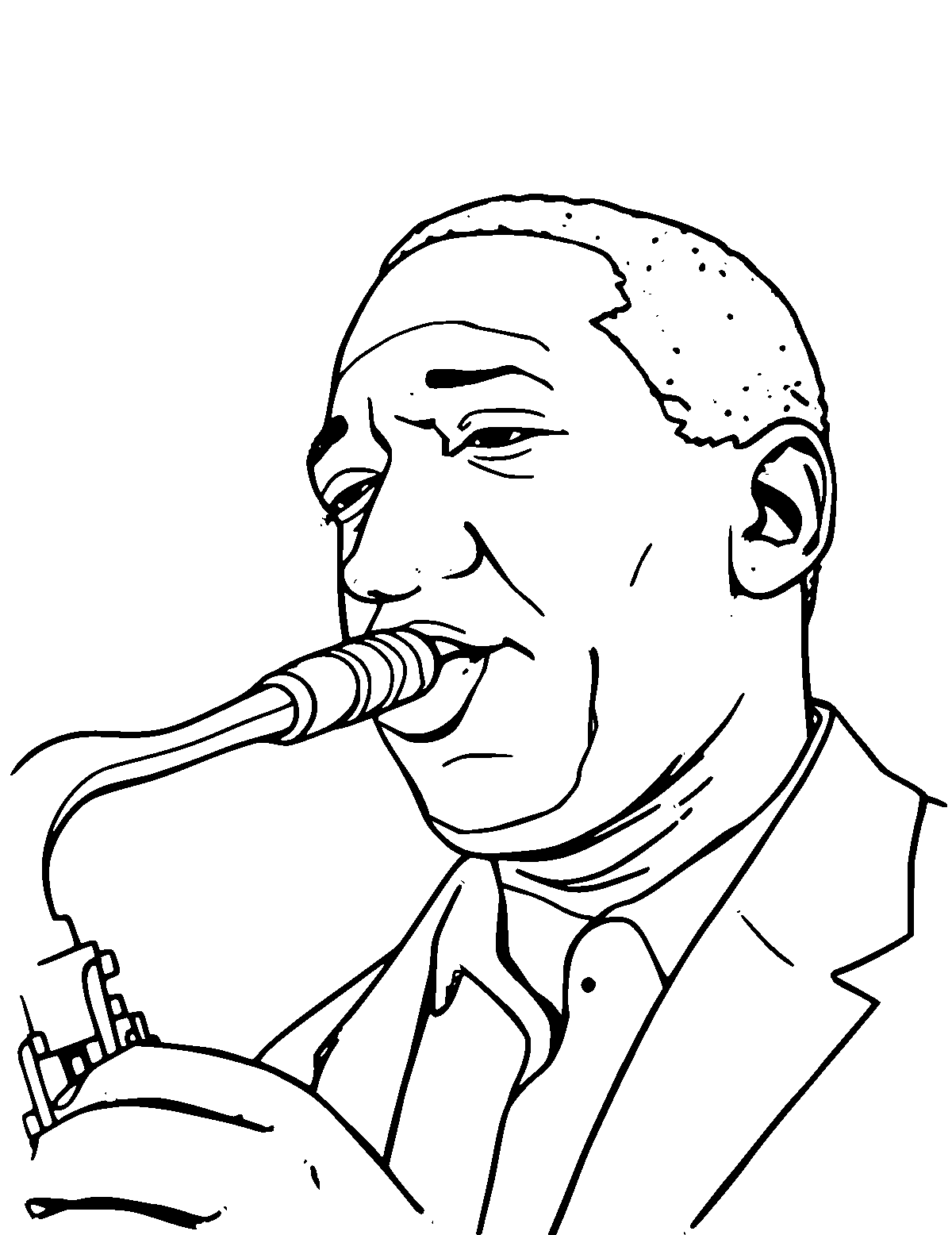 Line-art coloring page of John Coltrane, medium outlines, centered