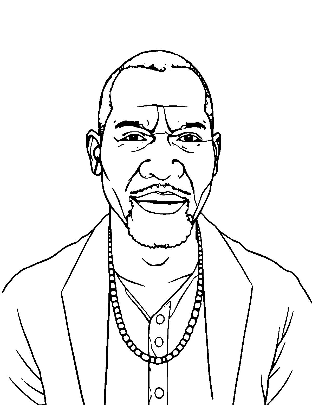 Line-art coloring page of Jomo Kenyatta, medium outlines, centered