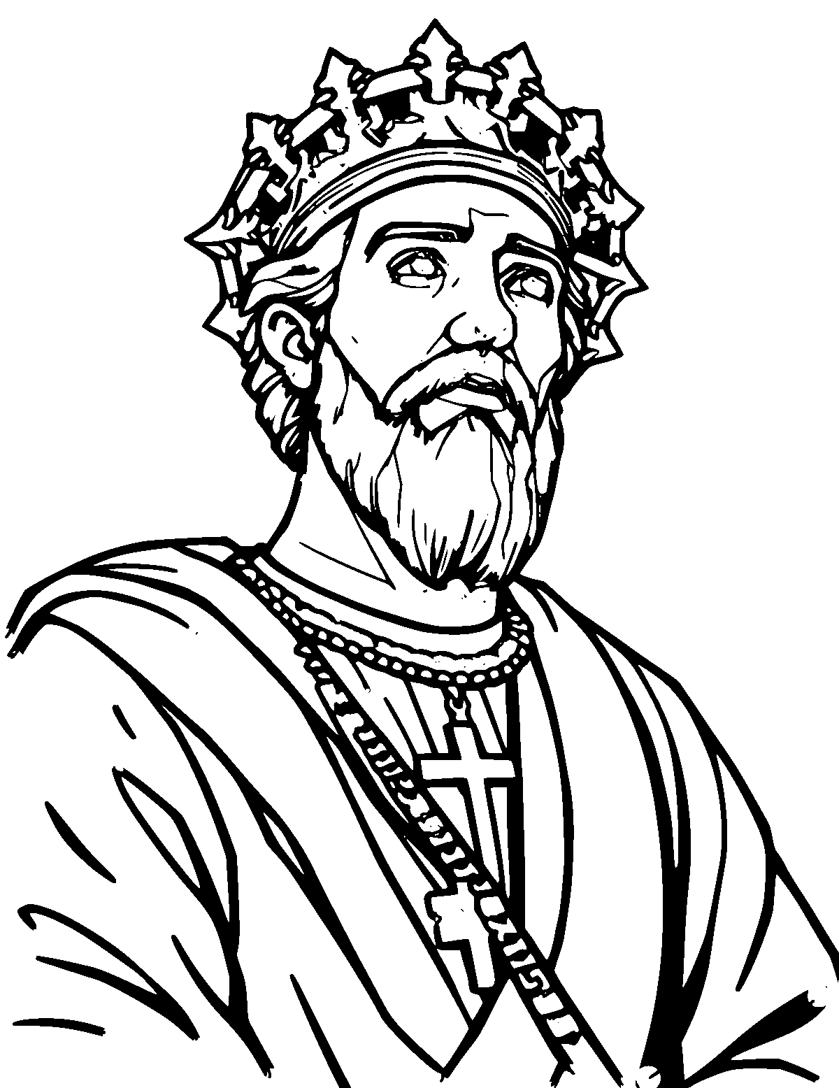 Line-art coloring page of Jose De San Martin, thick outlines, centered