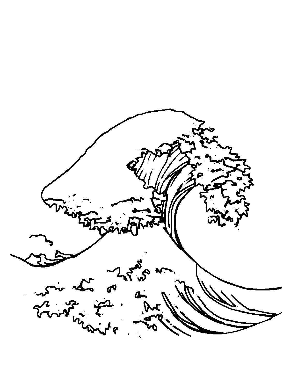 Line-art coloring page of Katsushika Hokusai, medium outlines, centered
