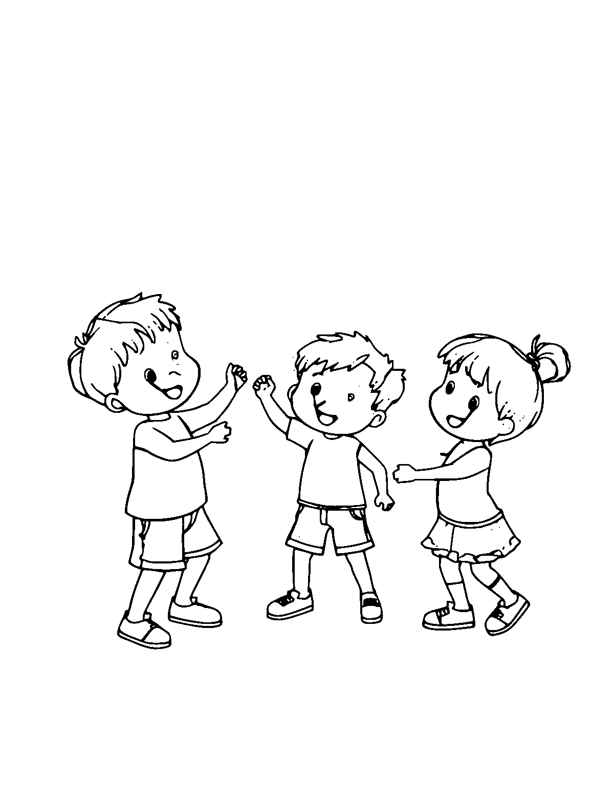 Line-art coloring page of Kids Playing, medium outlines, centered