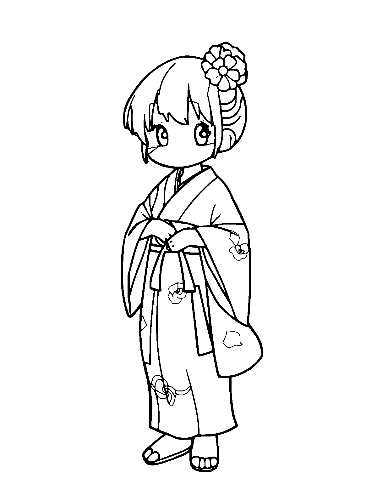 Line-art coloring page of Kimono, medium outlines, centered