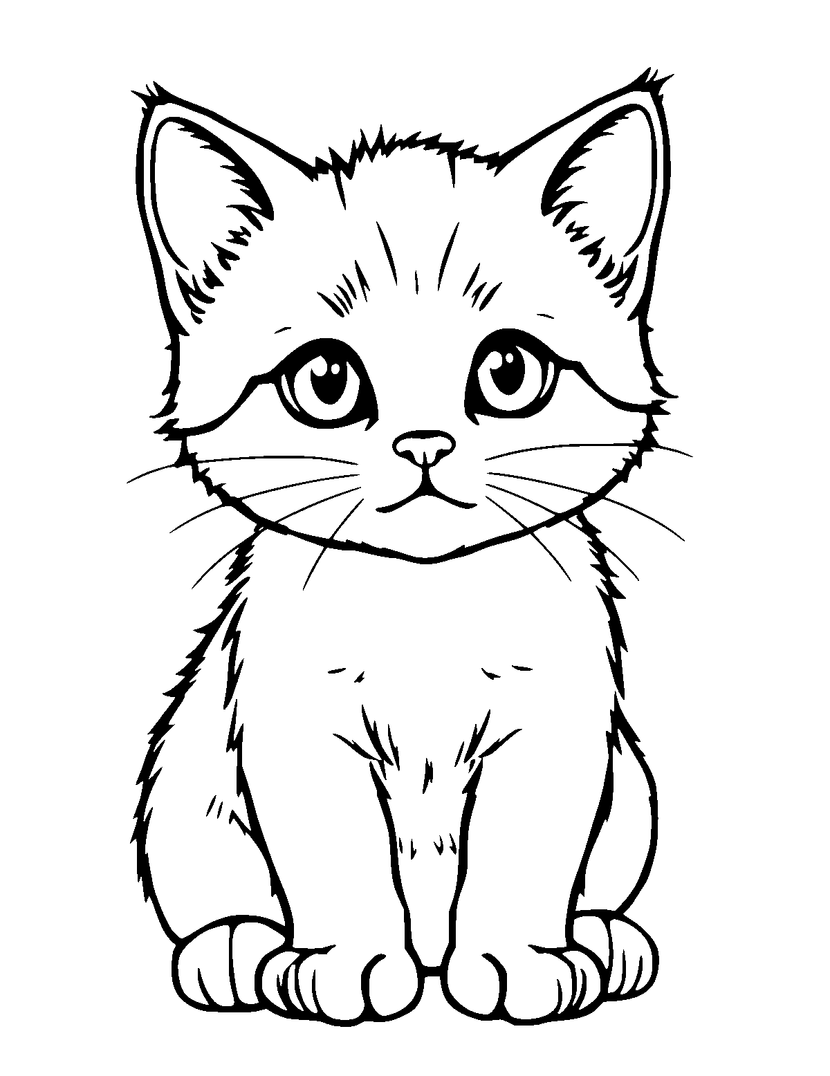 Line-art coloring page of Kitten, medium outlines, centered