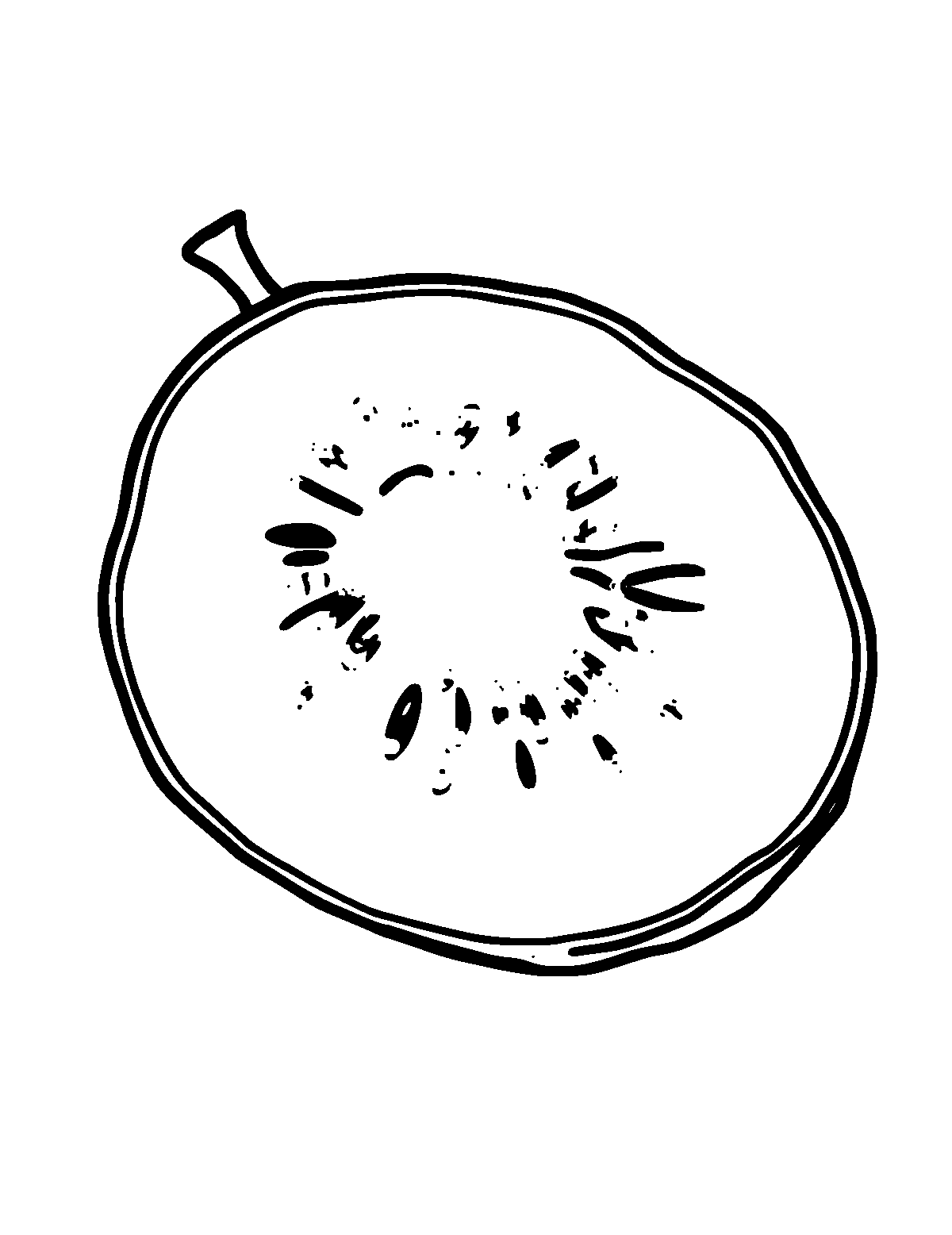 Line-art coloring page of Kiwi, thick outlines, centered