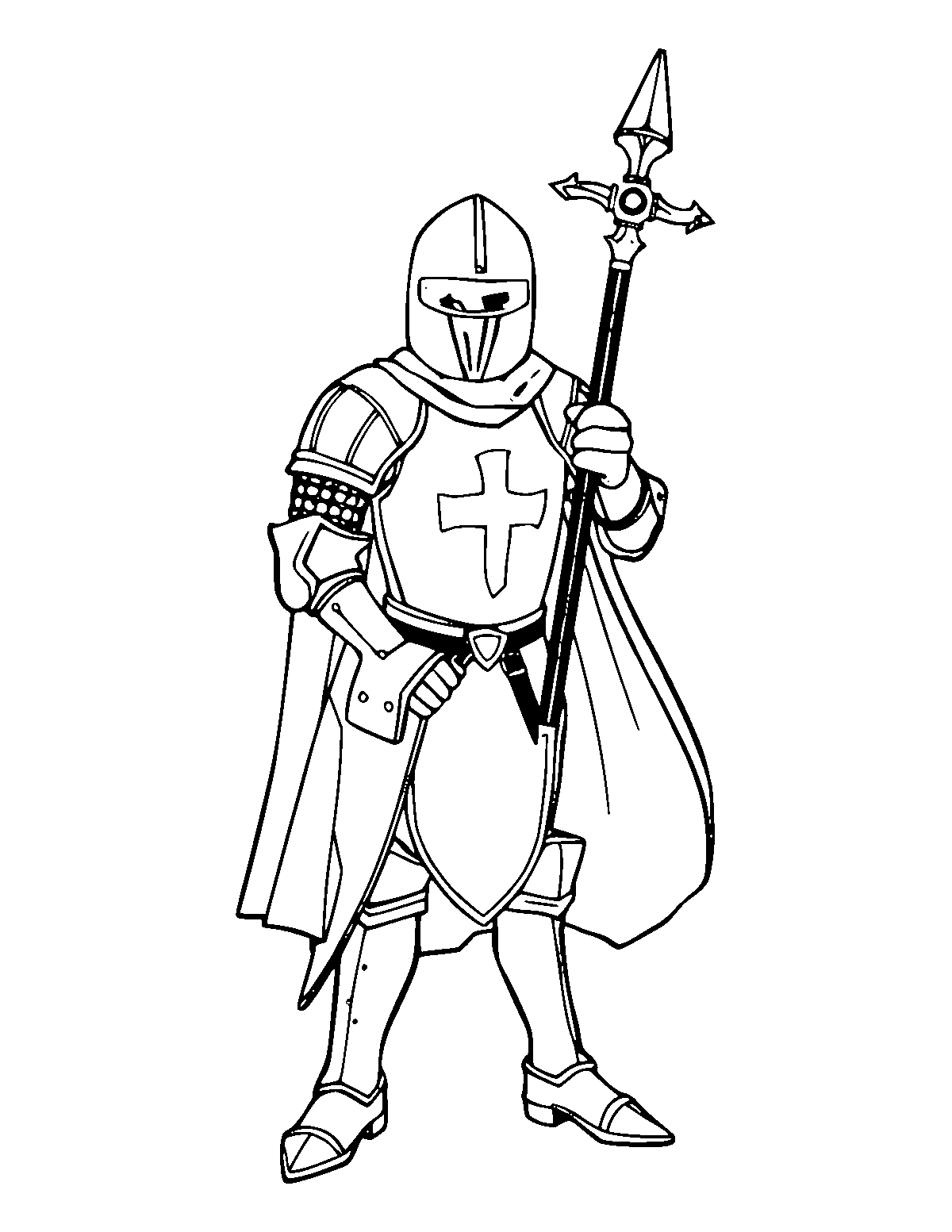 Line-art coloring page of Knight, medium outlines, centered