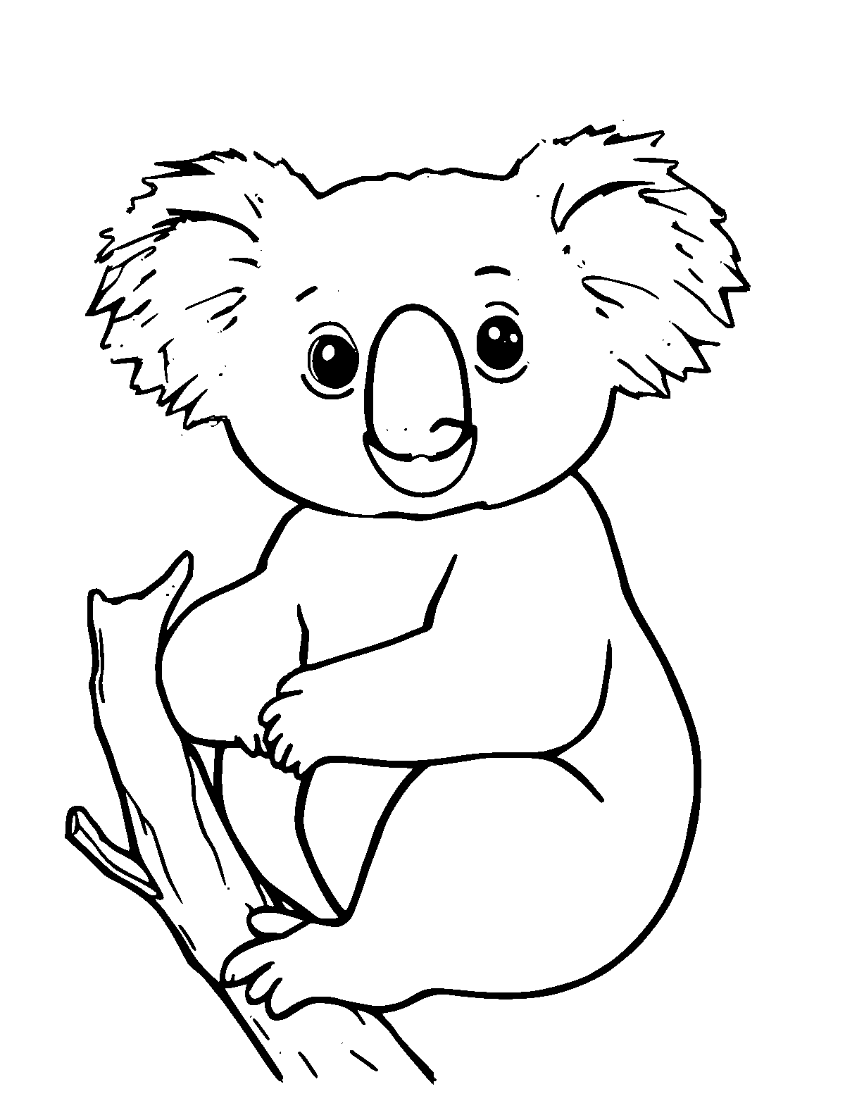 Line-art coloring page of Koala, medium outlines, centered