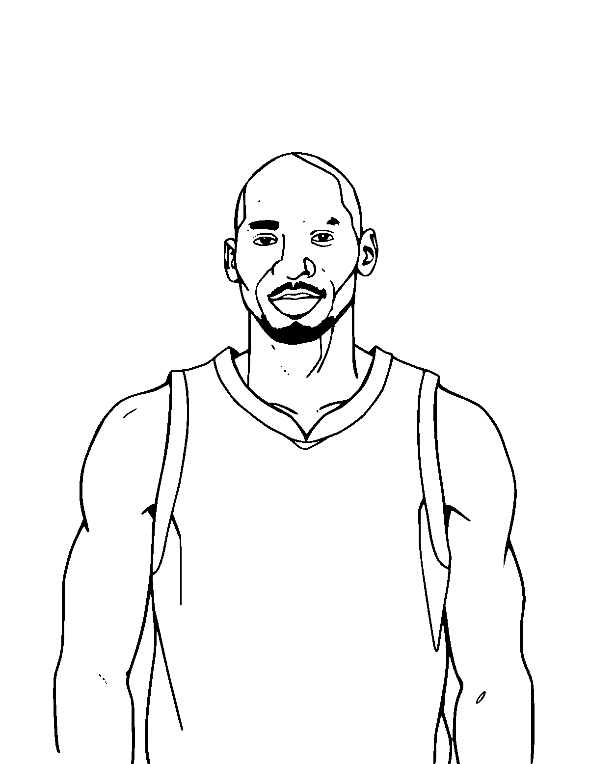 Line-art coloring page of Kobe Bryant, medium outlines, centered