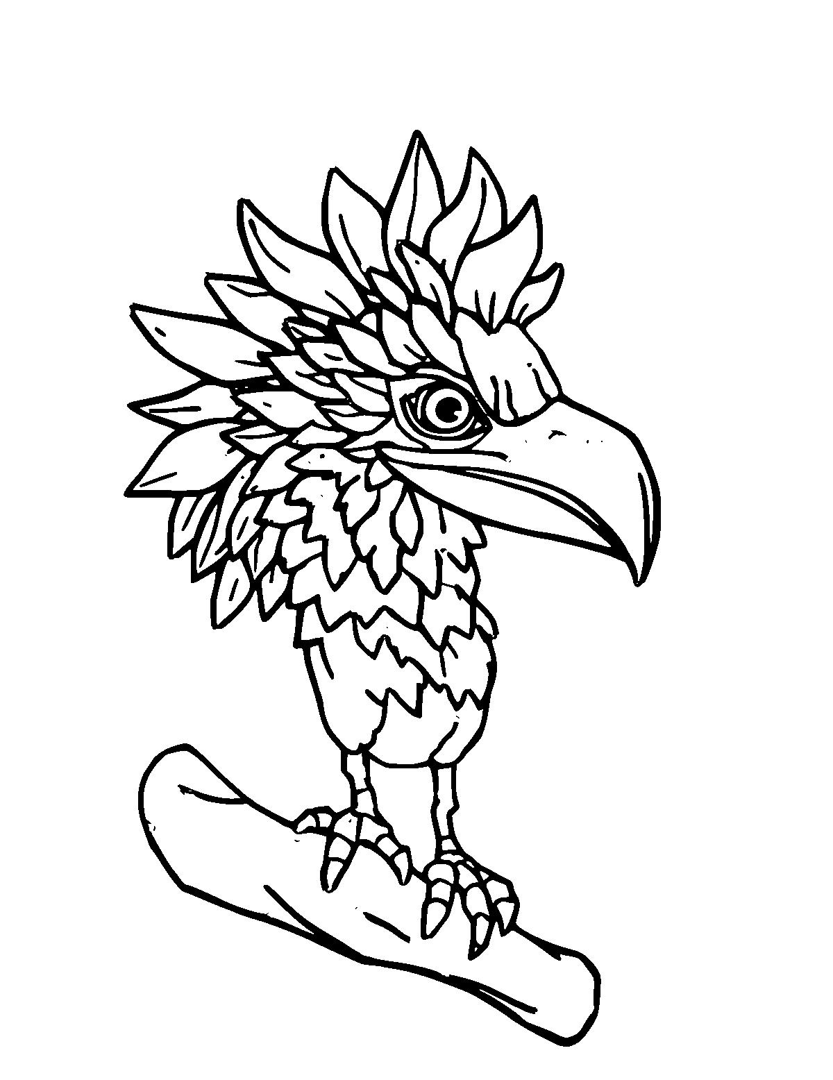 Line-art coloring page of Kukulkan, medium outlines, centered