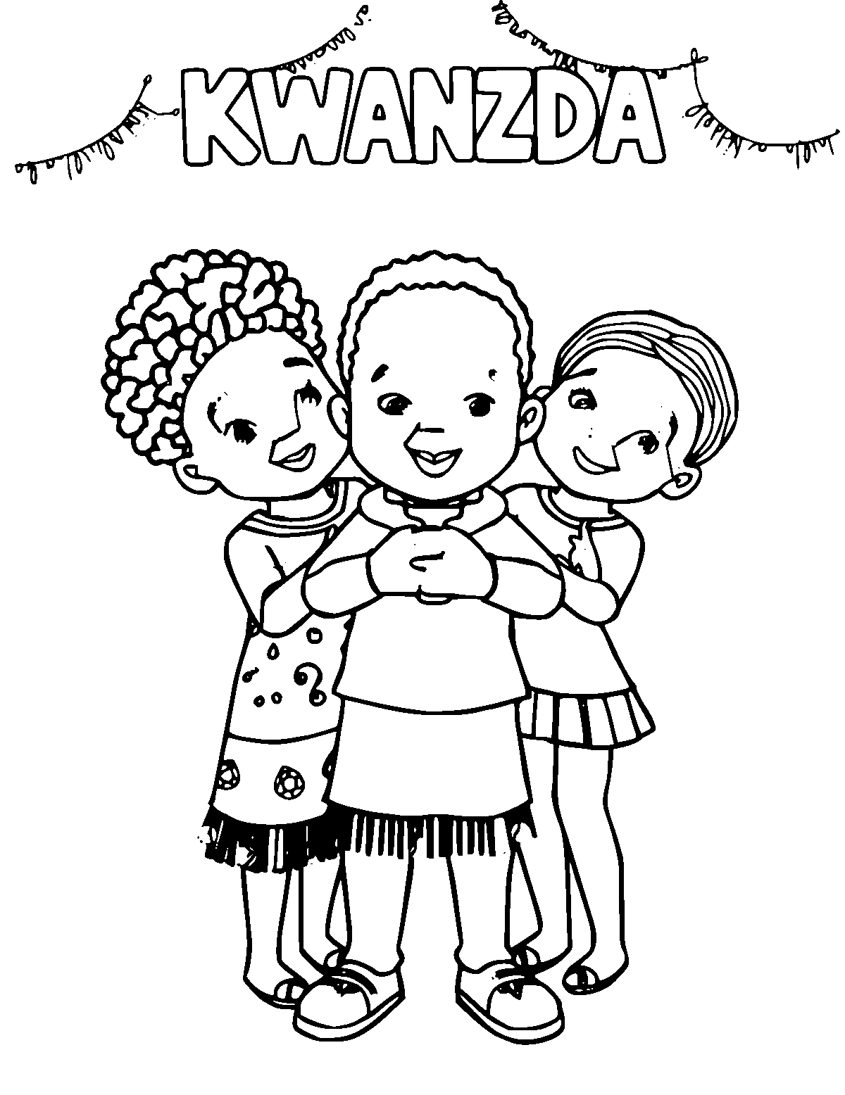 Line-art coloring page of Kwanzaa Celebration, medium outlines, centered