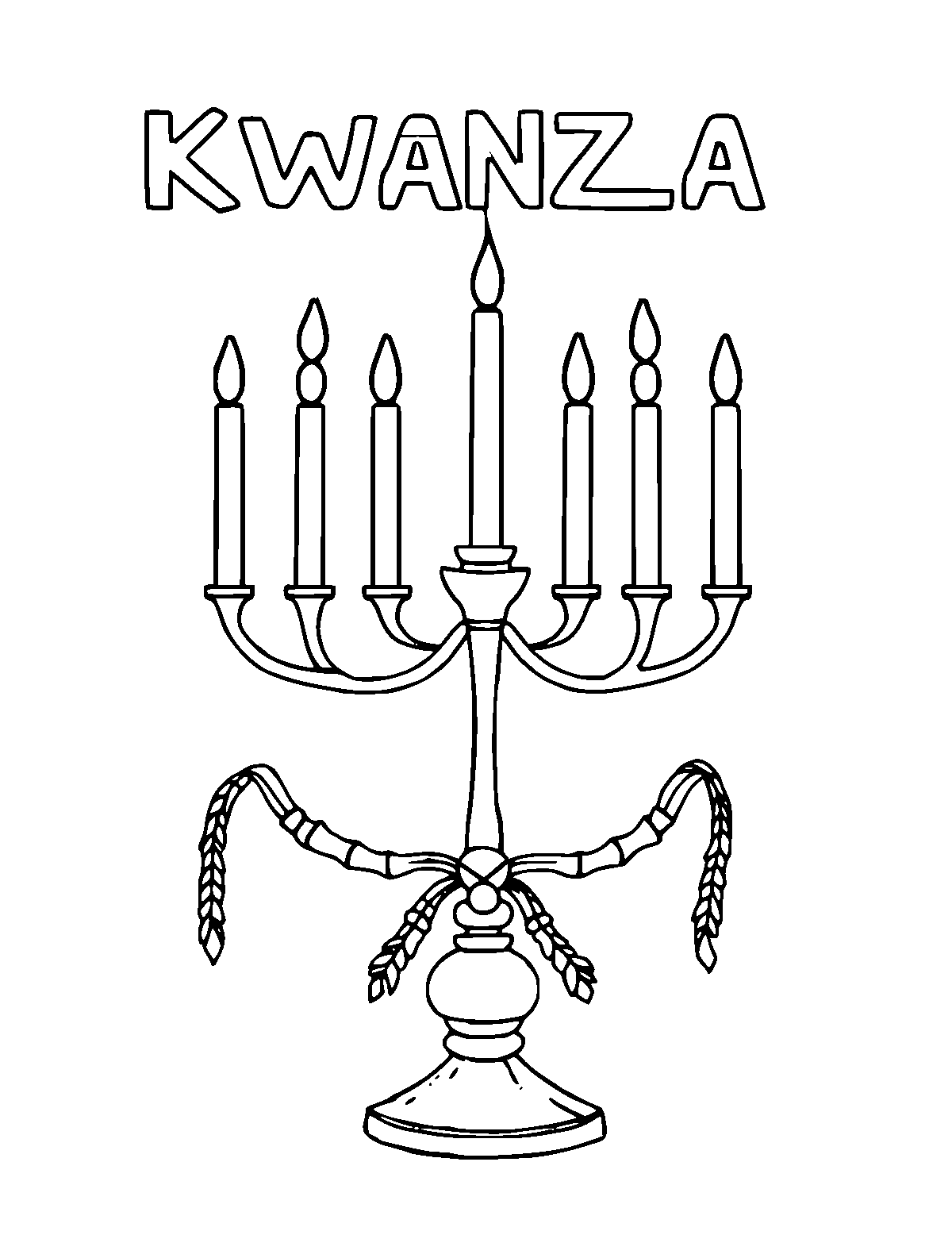 Line-art coloring page of Kwanzaa, medium outlines, centered