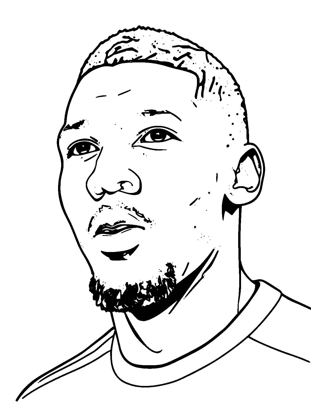 Line-art coloring page of Kylian Mbappe, medium outlines, centered
