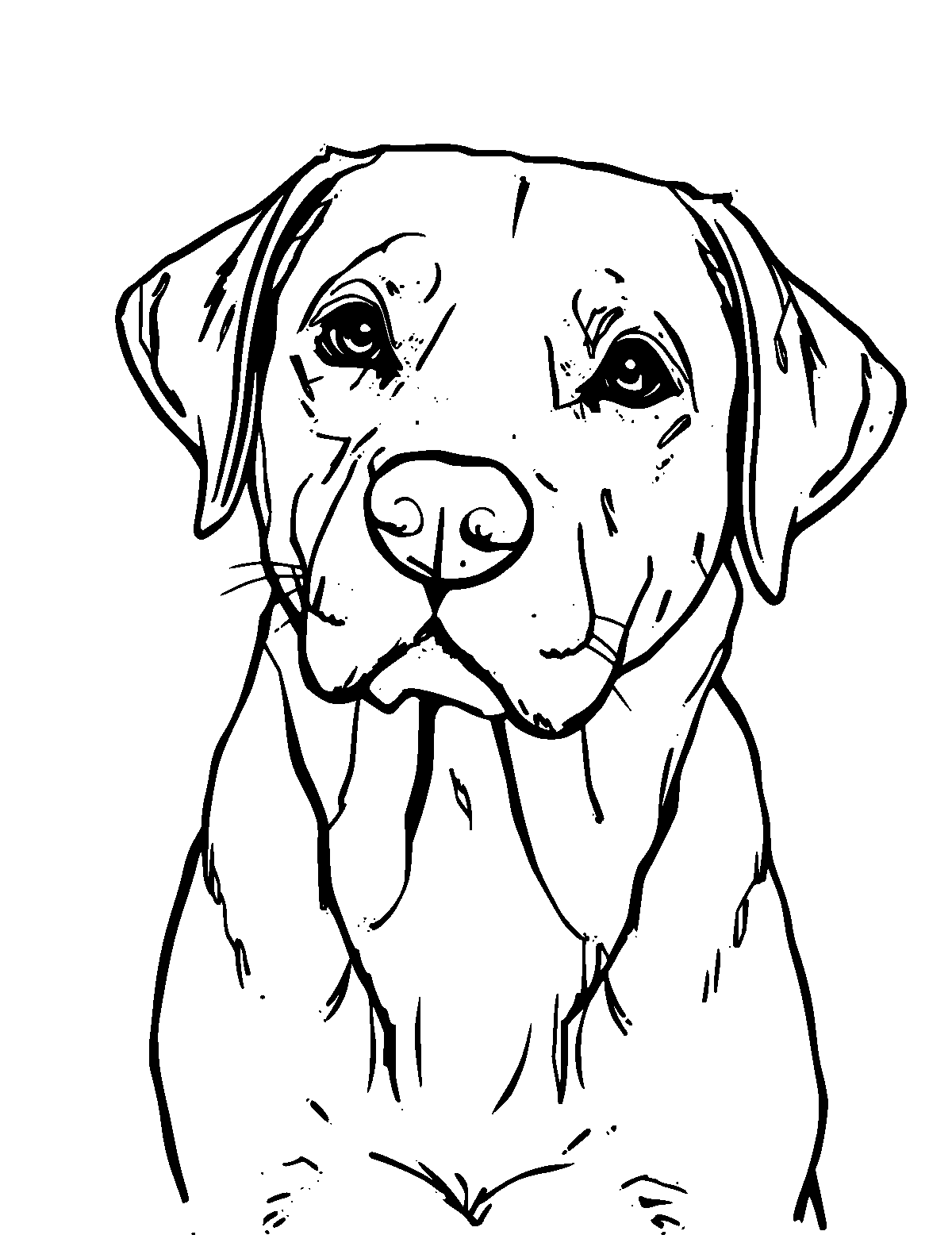 Line-art coloring page of Labrador Retriever, medium outlines, centered